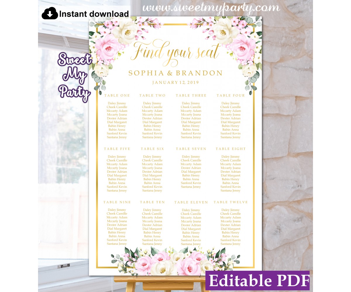 Cream pink roses seating chart,Ivory pink roses seating chart,(135)